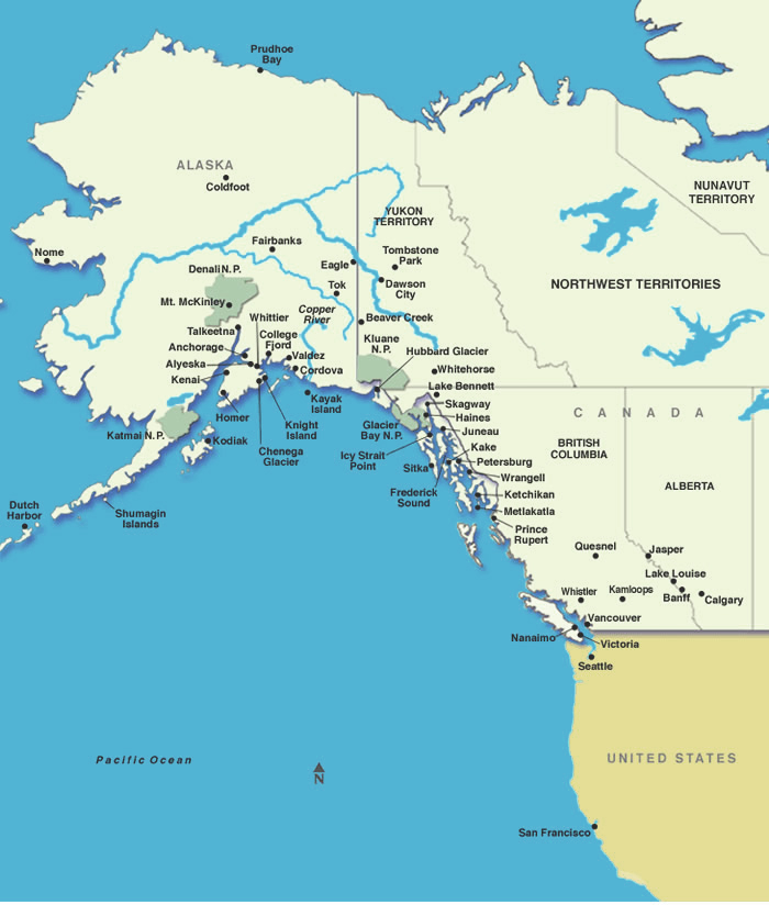 Alaska Cruises: Map of Alaska and Western Canada